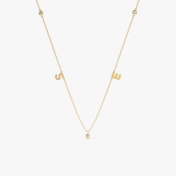 Yellow Gold Initials with Bezel Diamonds Necklace