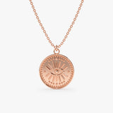 14k solid Rose Gold Evil Eye Disc Necklace