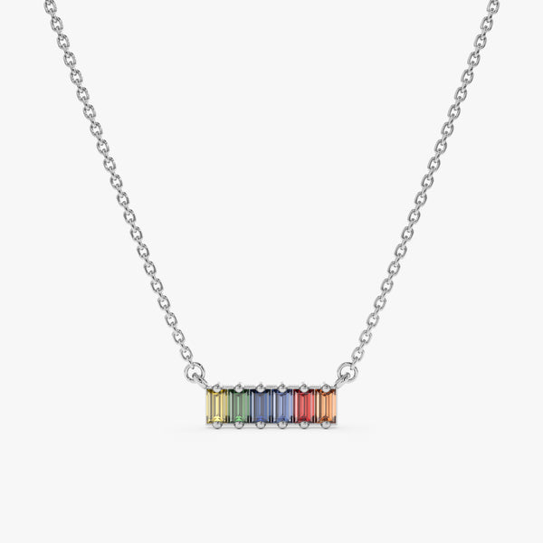 solid White Gold natural Sapphire Rainbow Necklace