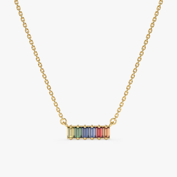 solid Yellow Gold Sapphire Rainbow Necklace
