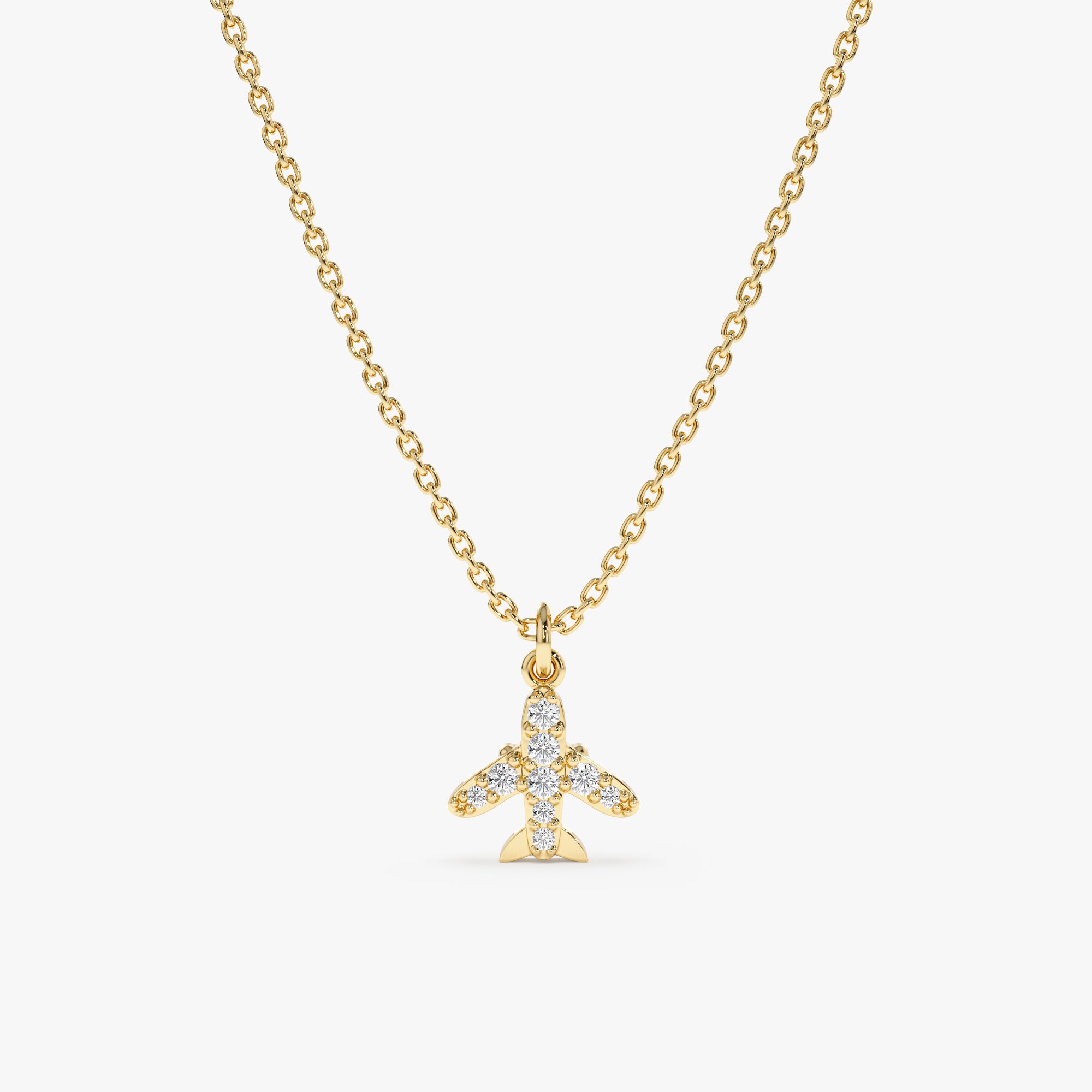 Gold Diamond Airplane Necklace Prong Setting Sarah Elise Jewelry