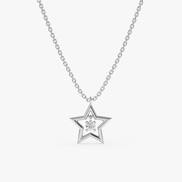 White Gold Prong Diamond in Star Pendant