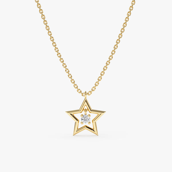 Yellow Gold Star with Single Diamond Necklace