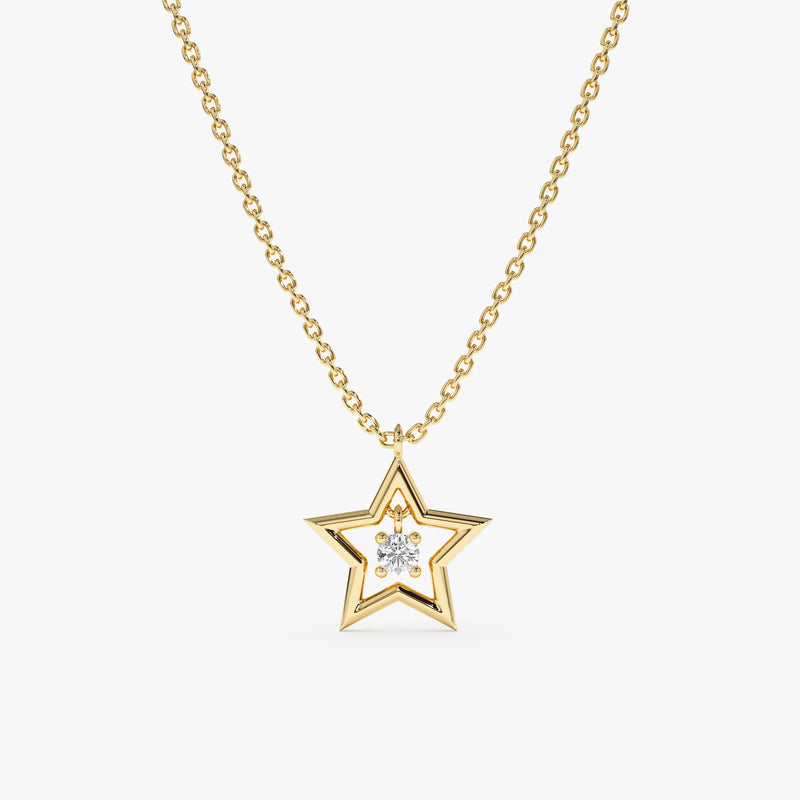 Yellow Gold Star with Single Diamond Necklace