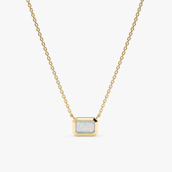 solid Yellow Gold natural Opal Necklace