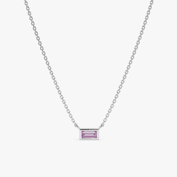 solid White Gold Natural baguette cut Amethyst Necklace