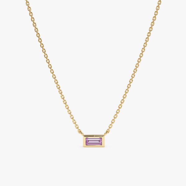 solid Yellow Gold natural Amethyst Necklace
