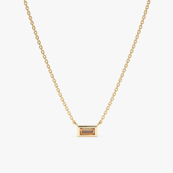 solid Yellow Gold Baguette Citrine Necklace