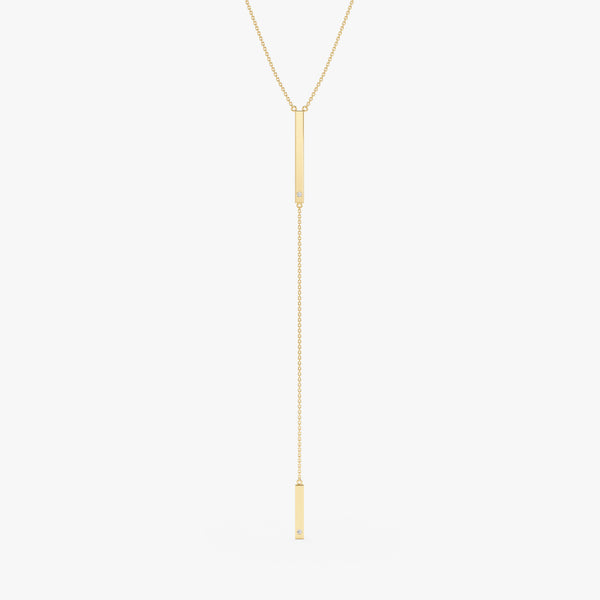 Yellow Gold Diamond Lariat ID Plate Necklace