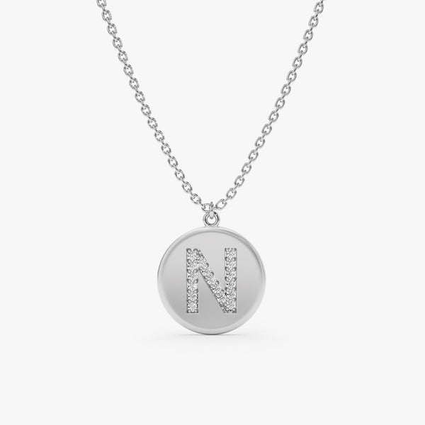 14k White Gold Diamond Initial charm Necklace