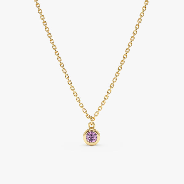 solid Yellow Gold Bezel Amethyst Necklace