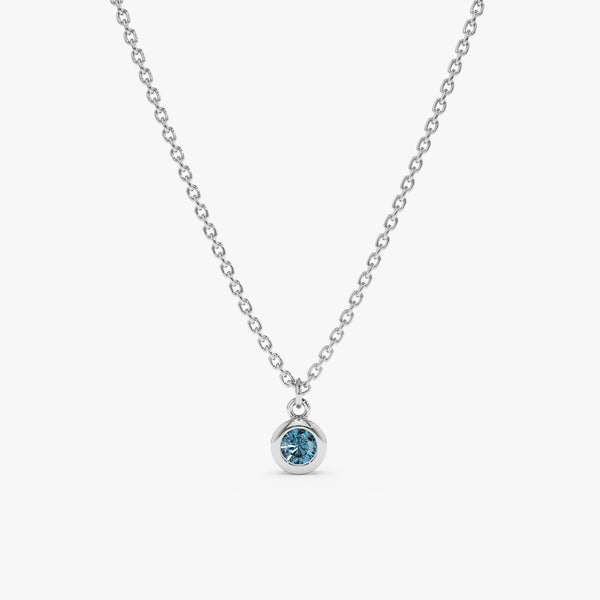 solid White Gold Natural Blue Topaz charm  Necklace