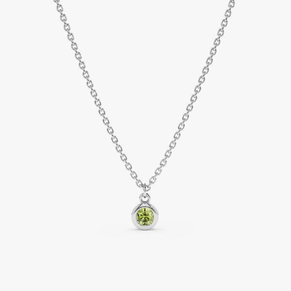 solid White Gold natural Peridot charm Necklace