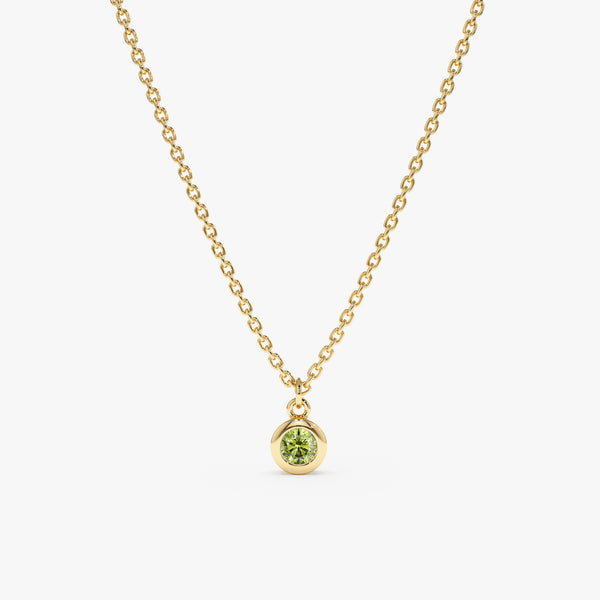 solid Yellow Gold natural Peridot bezel Necklace