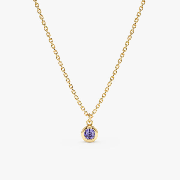 solid Yellow Gold natural Tanzanite bezel Necklace