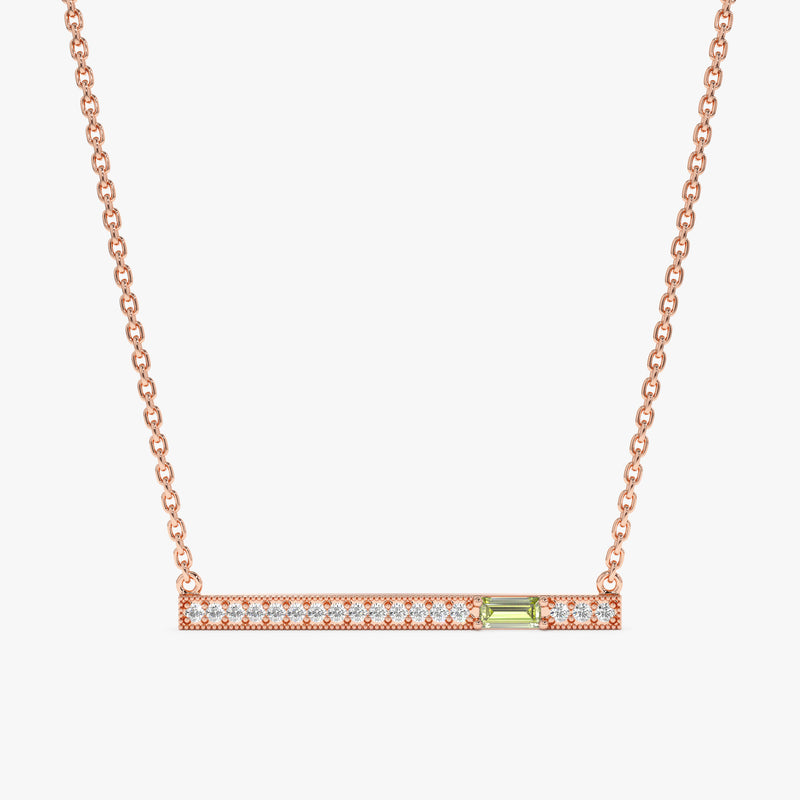 Rose Gold Peridot Diamond Bar Necklace