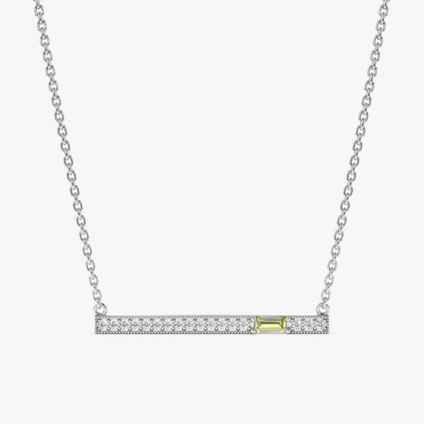 White Gold Peridot Diamond Bar Necklace