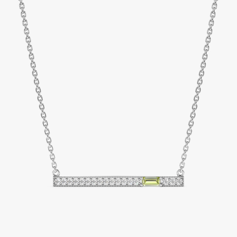 White Gold Peridot Diamond Bar Necklace