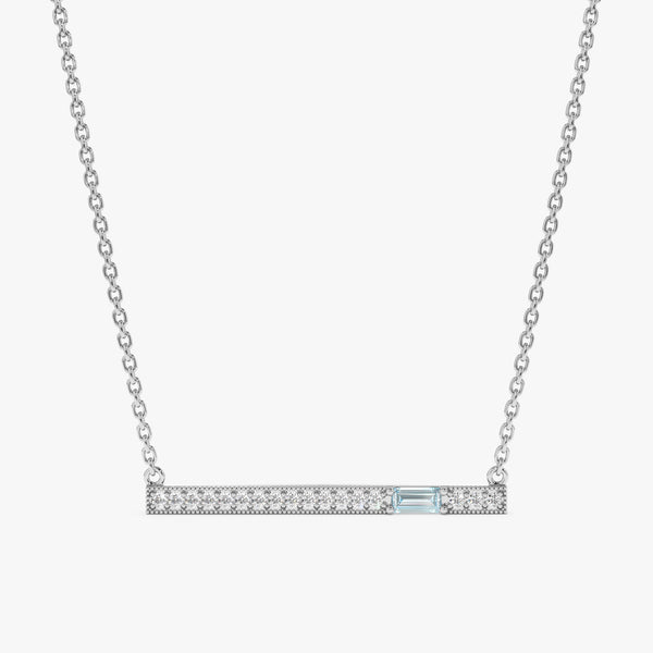 White Gold March Aquamarine and Diamond Necklace