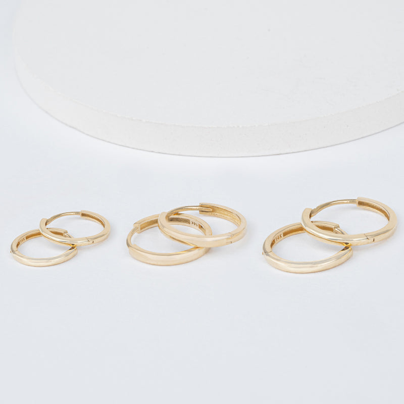 Various sizes of solid 14k Gold hoop Earrings gift for her