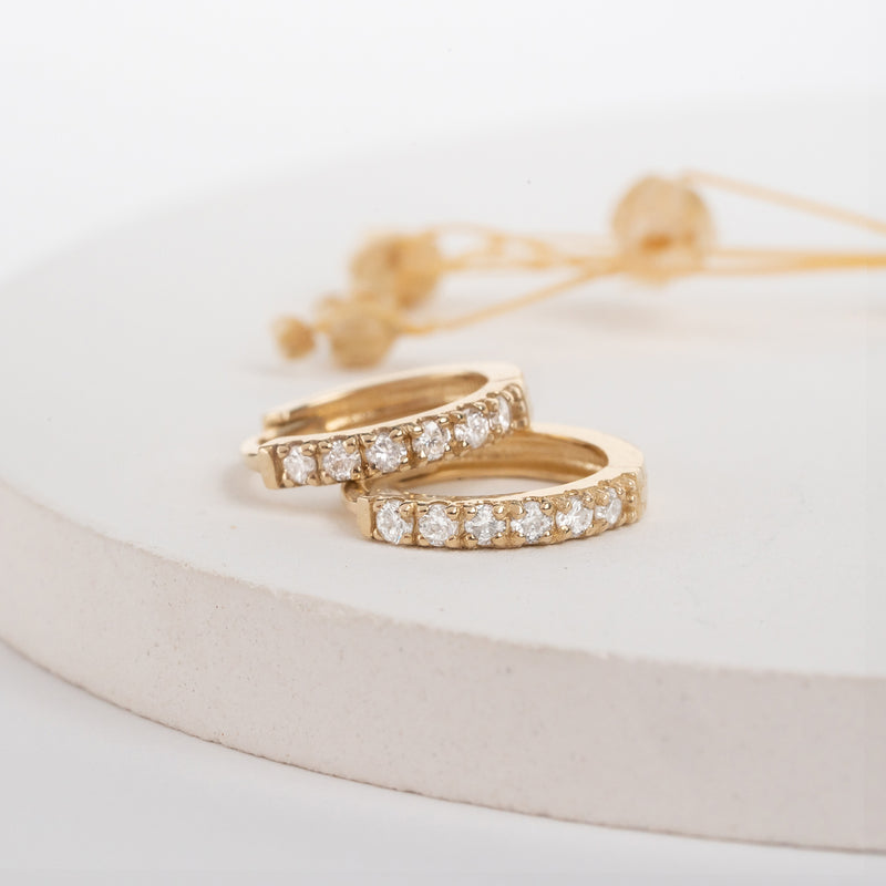 handcrafted pair of dainty solid 14k gold hoop huggie earrings for her