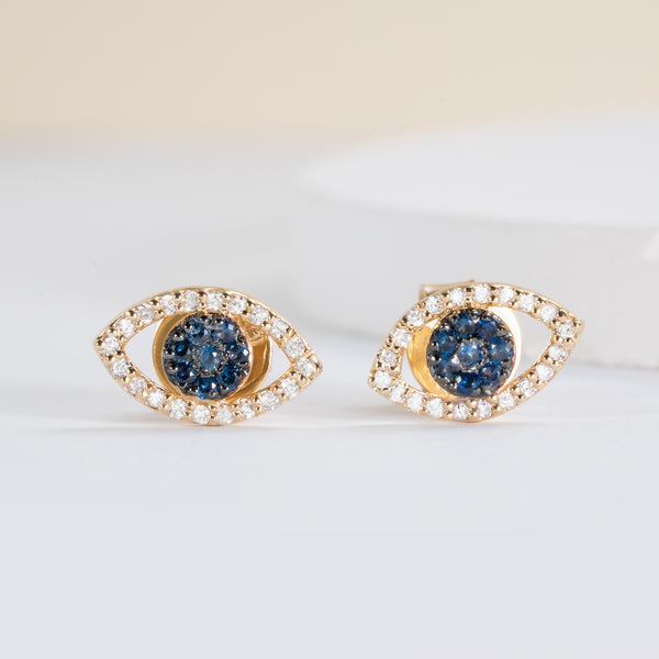 Natural Diamond and Sapphire Evil Eye Earrings