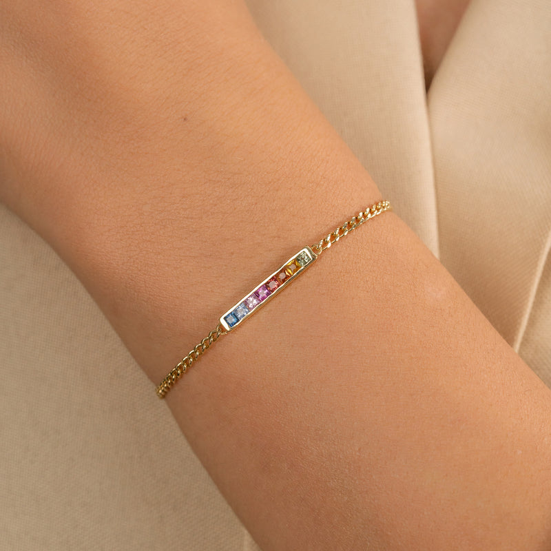 Rainbow Colors Sapphire Gold bar Bracelet