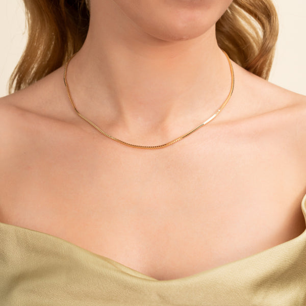 Handmade solid Gold box Chain Necklace