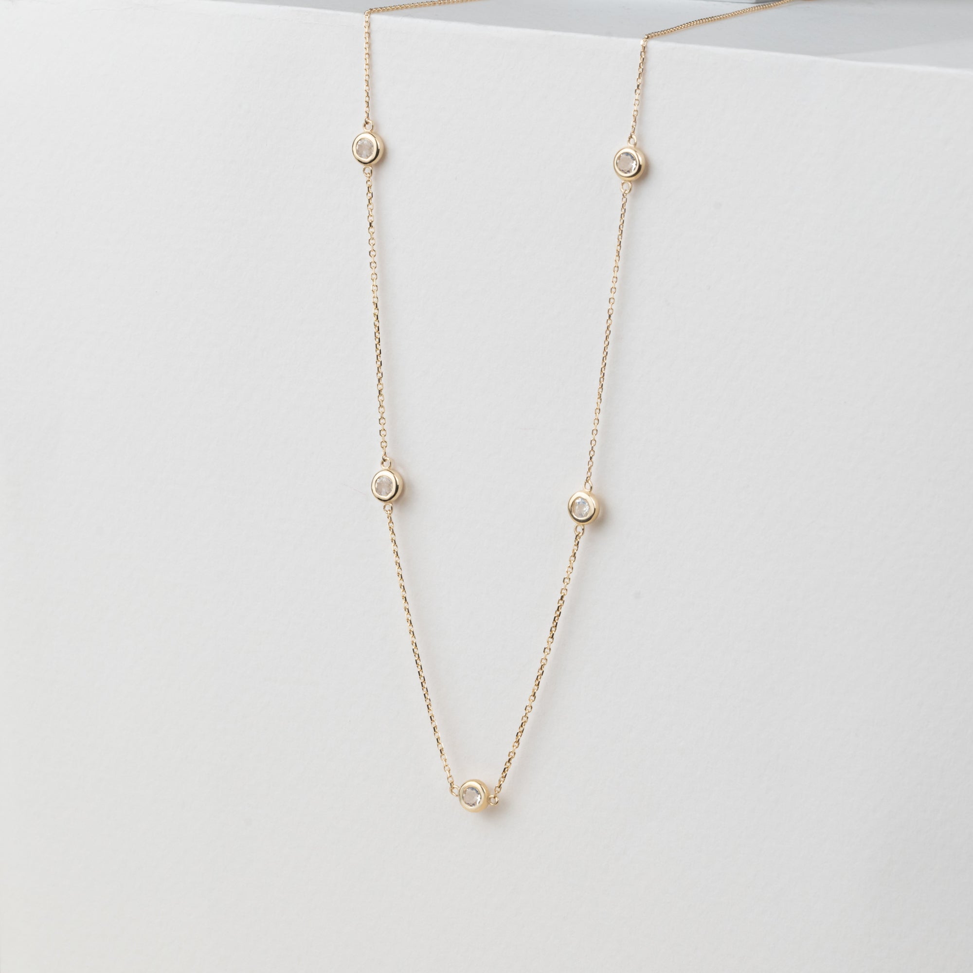 Gold Moonstone Station Necklace June Birthstone