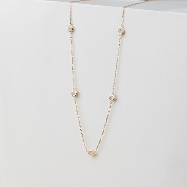 solid Gold Moonstone Station Necklace