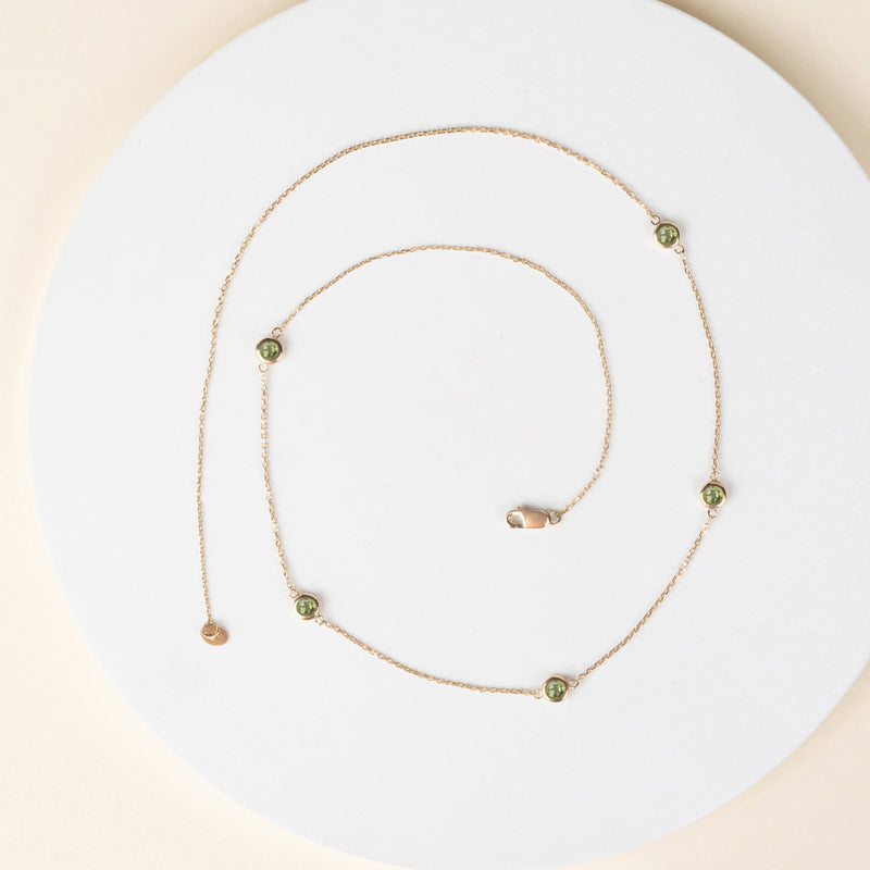 Natural Peridot Solid Gold Station Necklace
