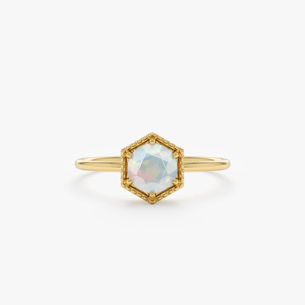 Gold Hexagon Shape Opal Ring