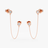 Pair of solid 14k Rose Gold Bezel Diamond Chain Earring studs