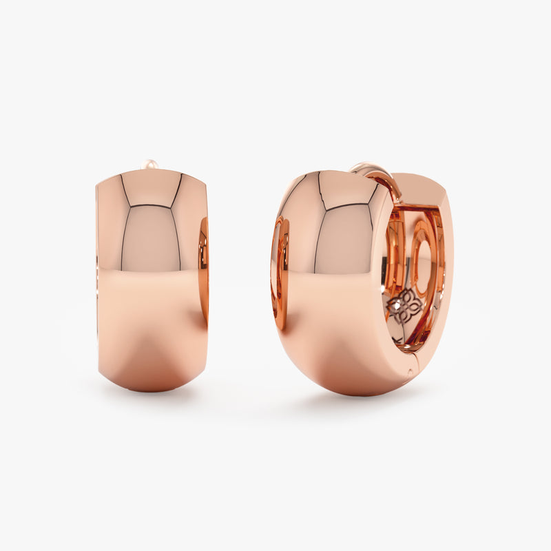 Handcrafted pair of solid 14k rose gold thick huggie earrings