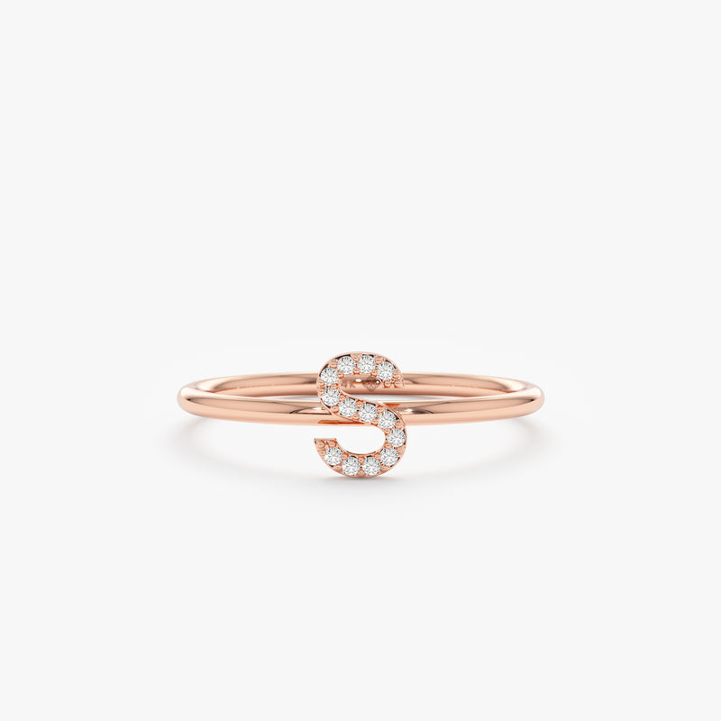 Rose Gold Diamond Initial Ring