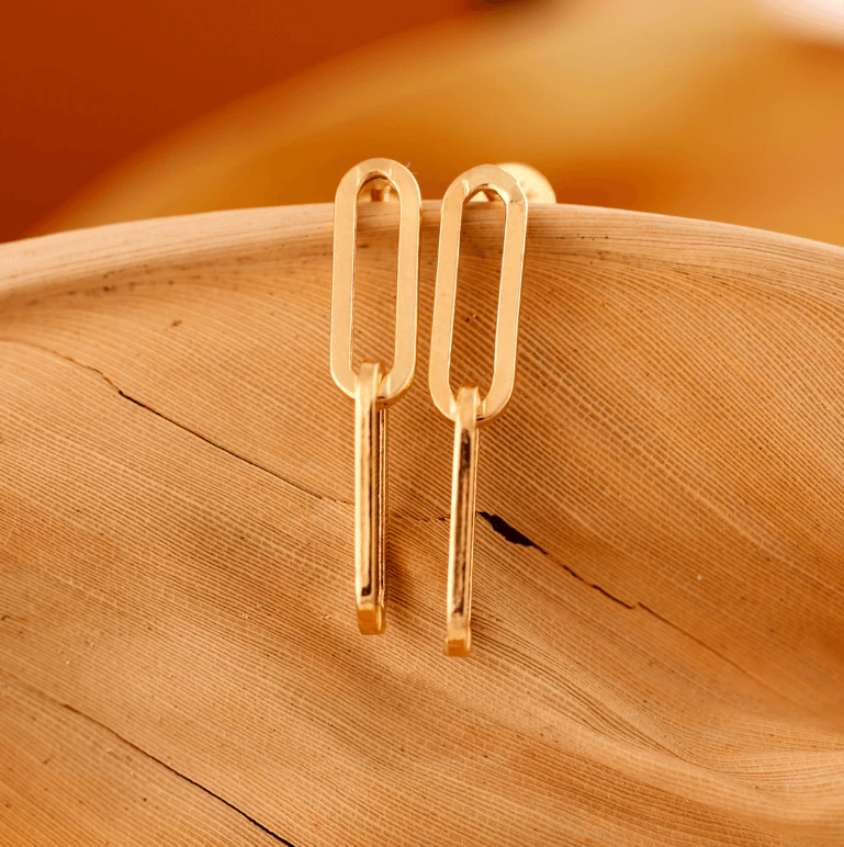 2 Links Paperclip Earrings in solid 14k gold for her