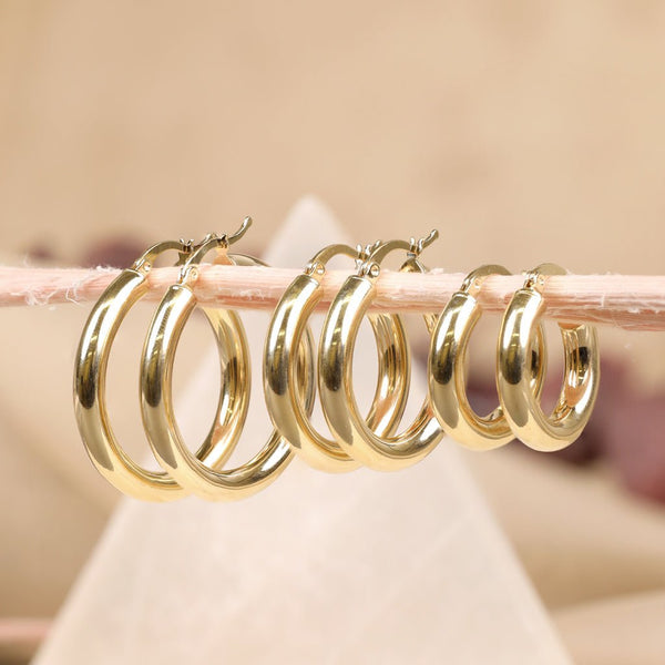 Handmade 14k Solid Gold thick Hoop huggie Earrings