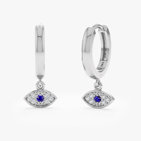 Handcrafted pair of White Gold Diamond Paved Evil Eye Huggies
