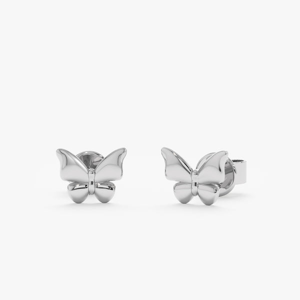 Pair of handcrafted 14k solid White Gold Butterfly Stud earrings