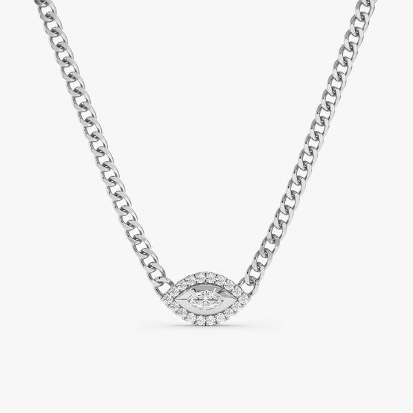 solid white gold miami cuban chain lucky eye pendant necklace