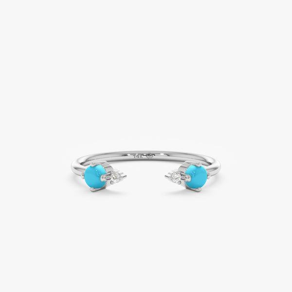 White Gold Natural Turquoise Cuff Ring 