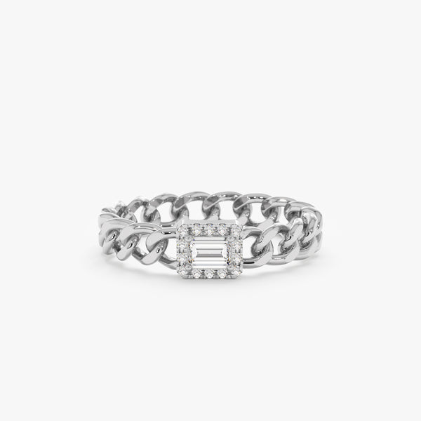 White Gold Diamond Cuban Chain Ring