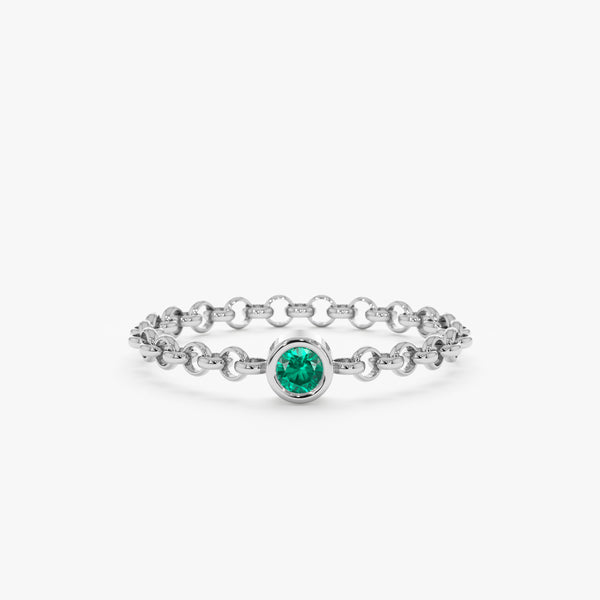 White Gold Emerald Chain Ring
