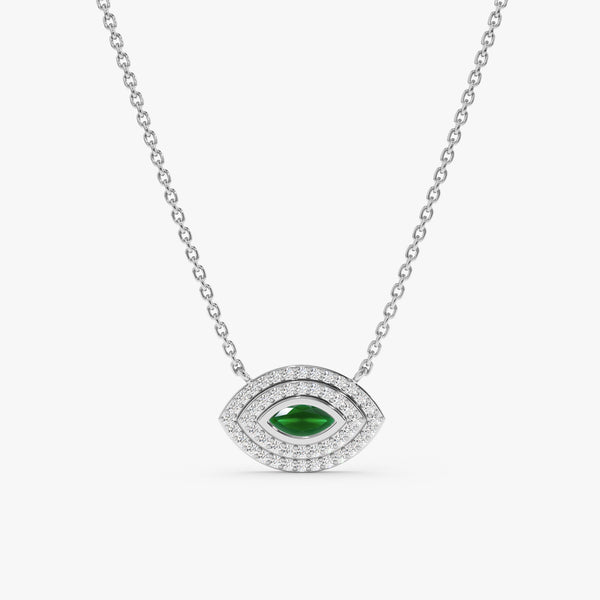 white gold protection eye with may emerald birthstone and natural diamonds