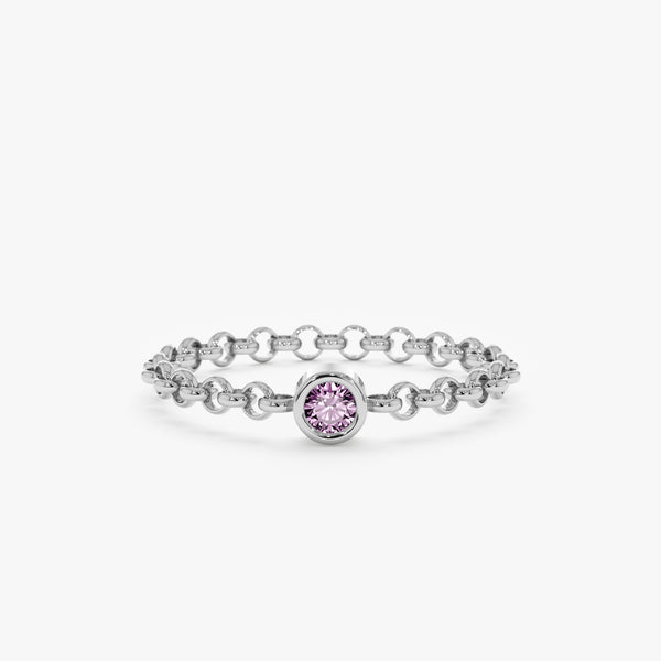 White Gold Amethyst Chain Ring