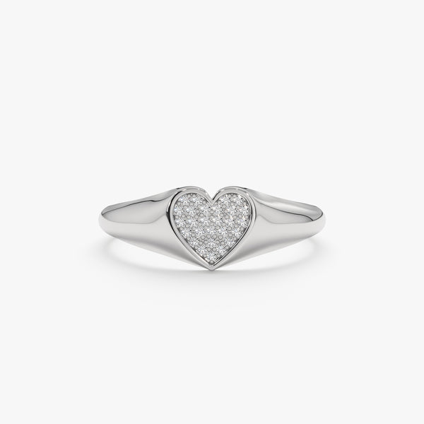 White gold pave heart ring