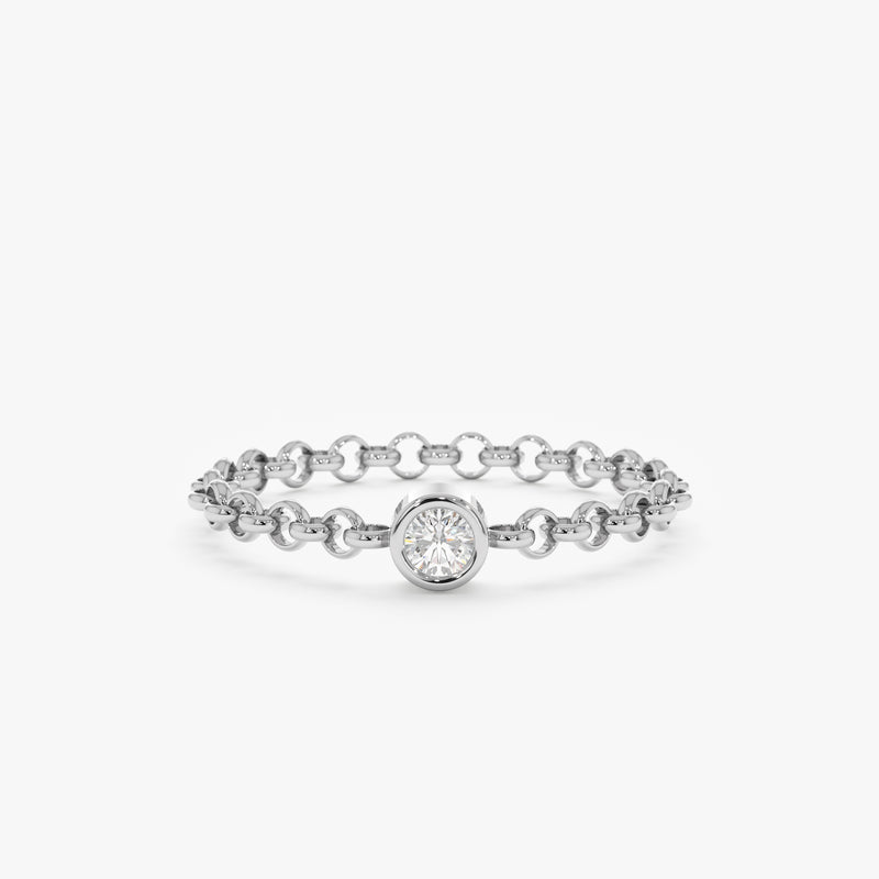 White Gold Diamond Bezel Chain Ring