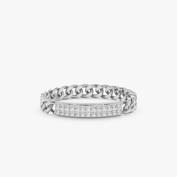 White Gold Diamond ID Chain Ring