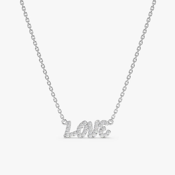 solid white gold love pendant necklace with paved diamonds