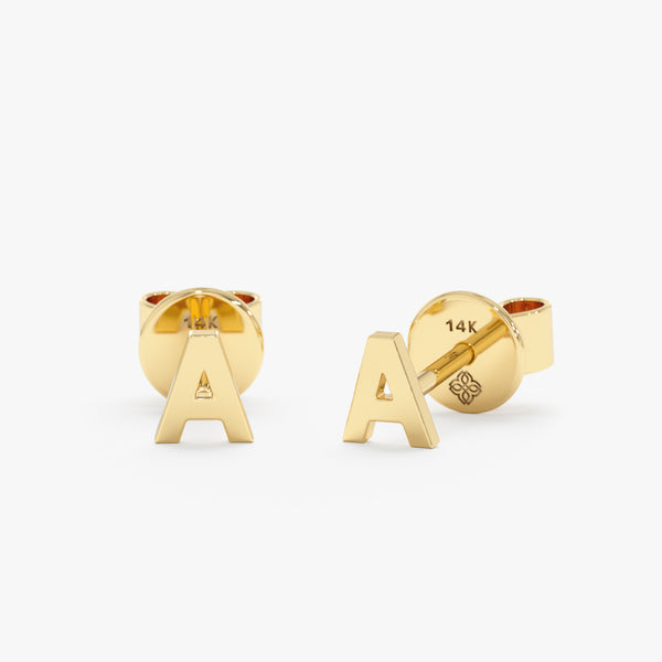 handcrafted 14k Solid Gold Mini Initial Stud Earrings